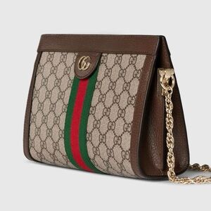Gucci Beige and Brown Shoulder Bag with Gold Chain
